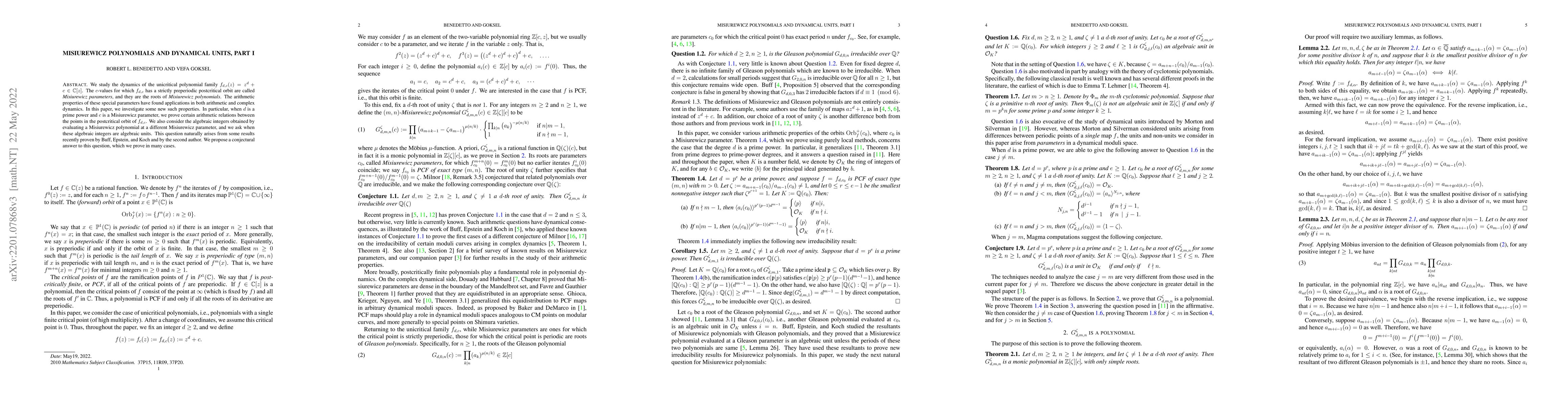 Thumbnail for Misiurewicz polynomials and dynamical units, Part I