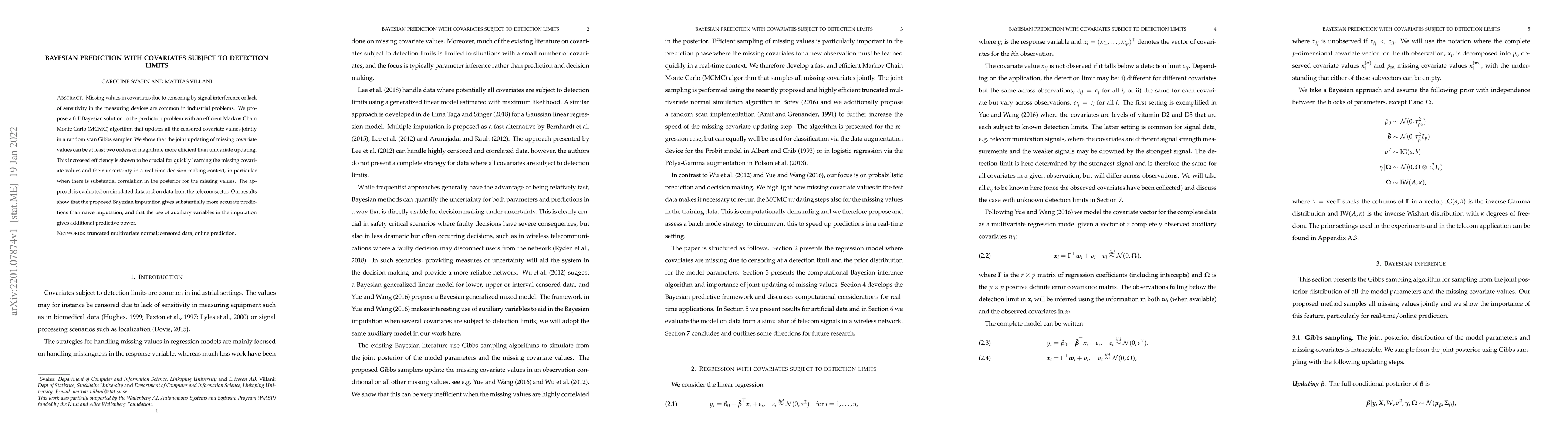 Thumbnail for Bayesian Prediction with Covariates Subject to Detection Limits