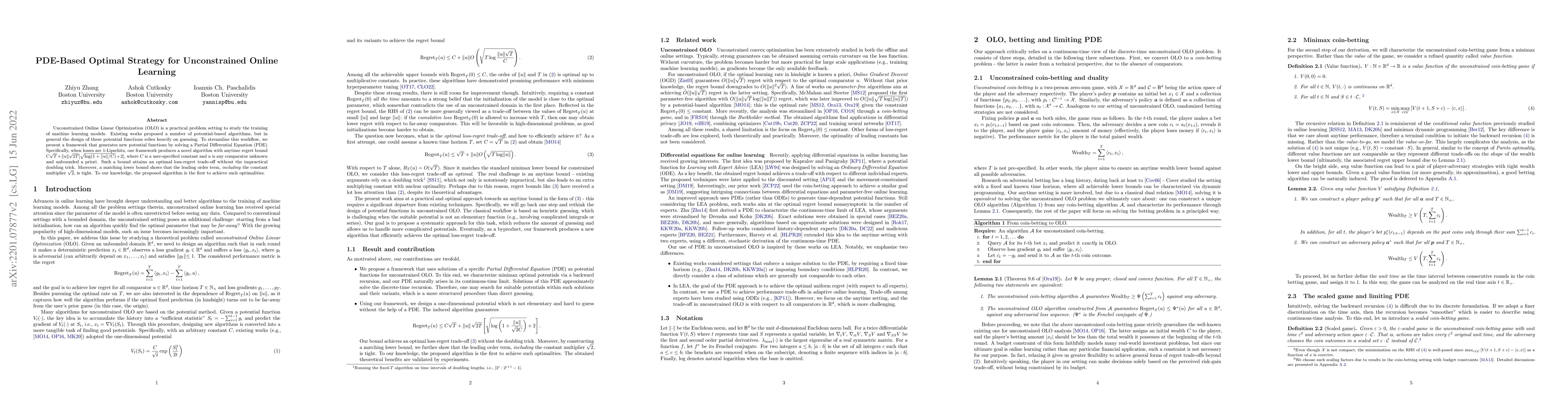 Thumbnail for PDE-Based Optimal Strategy for Unconstrained Online Learning