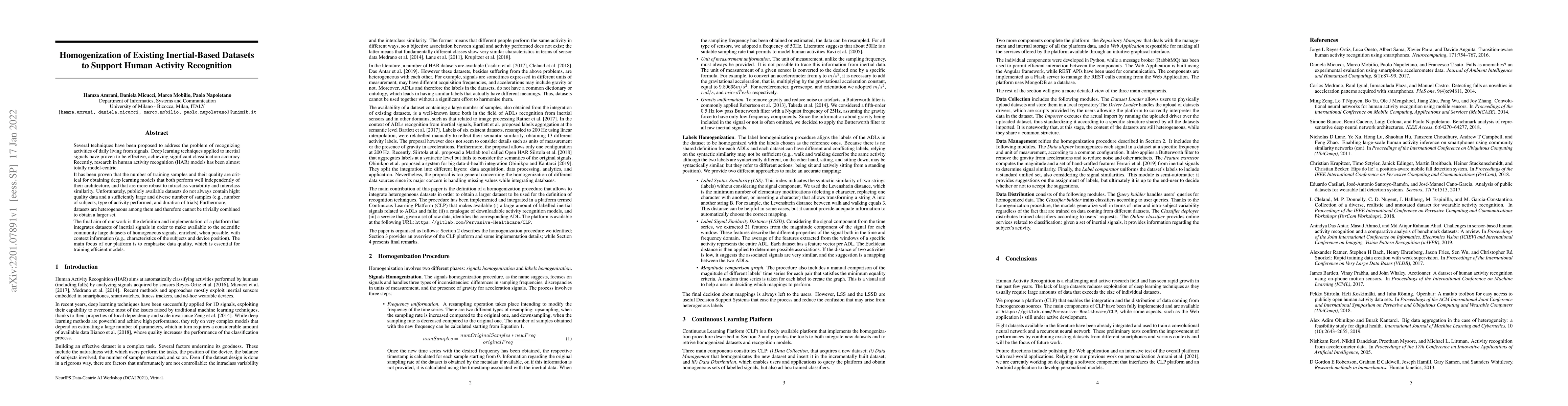 Thumbnail for Homogenization of Existing Inertial-Based Datasets to Support Human
  Activity Recognition