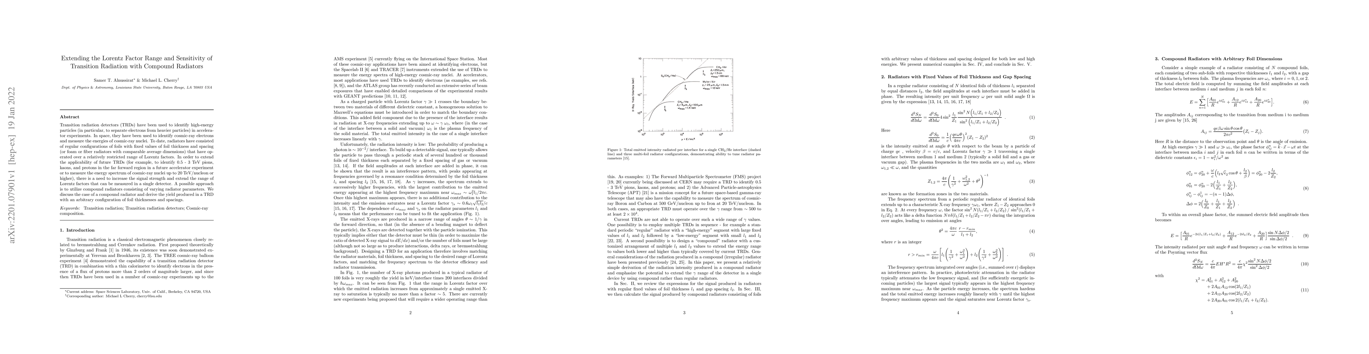 Thumbnail for Extending the Lorentz Factor Range and Sensitivity of Transition
  Radiation with Compound Radiators