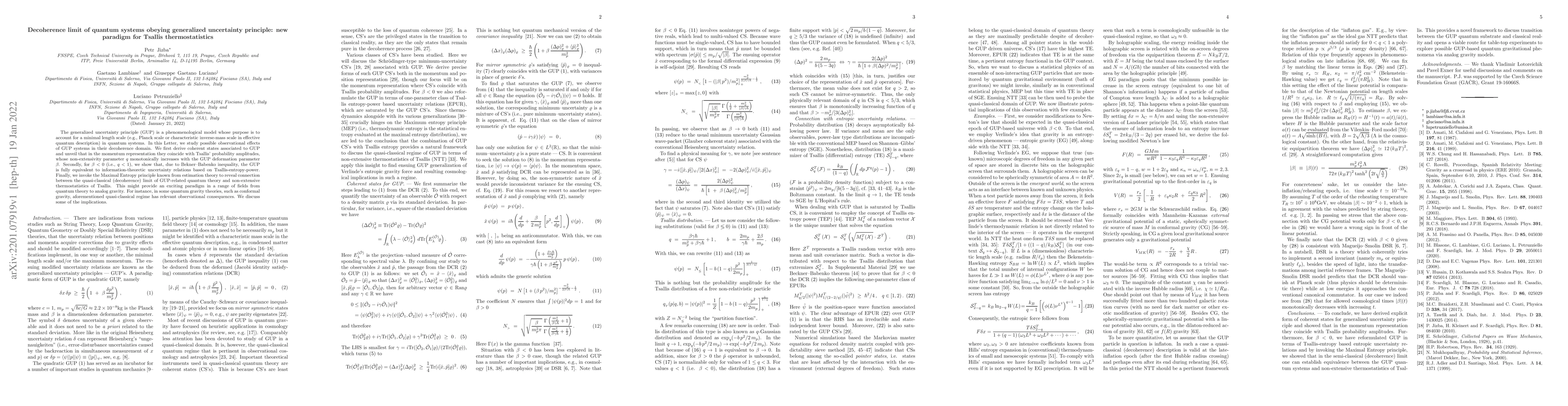 Thumbnail for Decoherence limit of quantum systems obeying generalized uncertainty
  principle: new paradigm for Tsallis thermostatistics