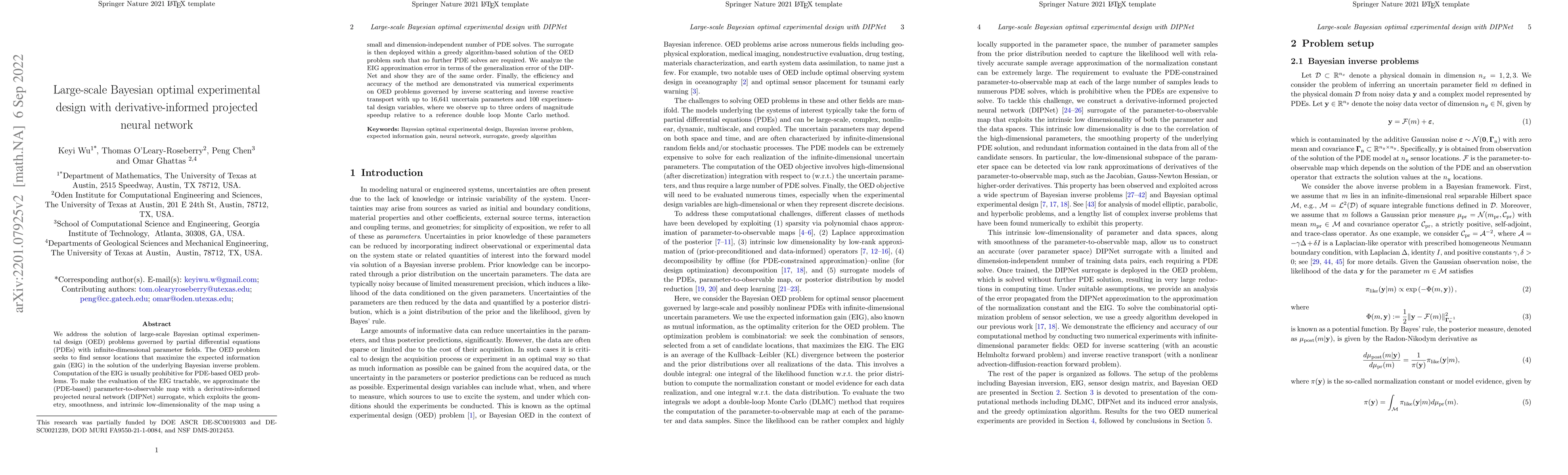 Thumbnail for Large-scale Bayesian optimal experimental design with
  derivative-informed projected neural network