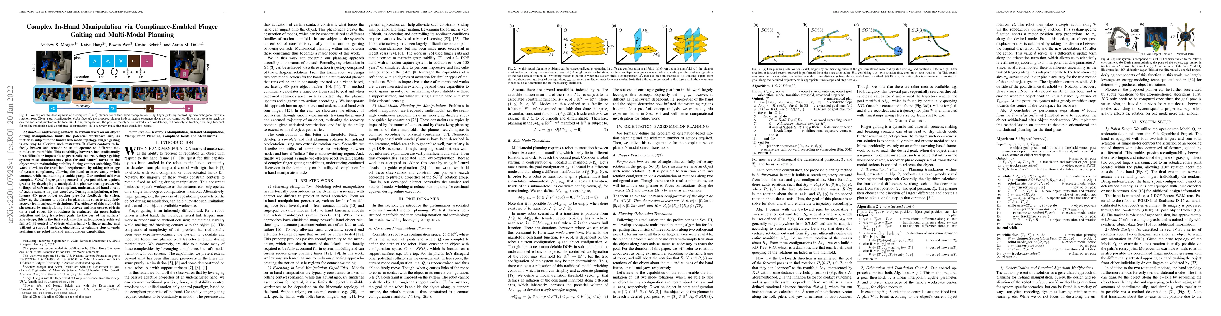 Thumbnail for Complex In-Hand Manipulation via Compliance-Enabled Finger Gaiting and
  Multi-Modal Planning