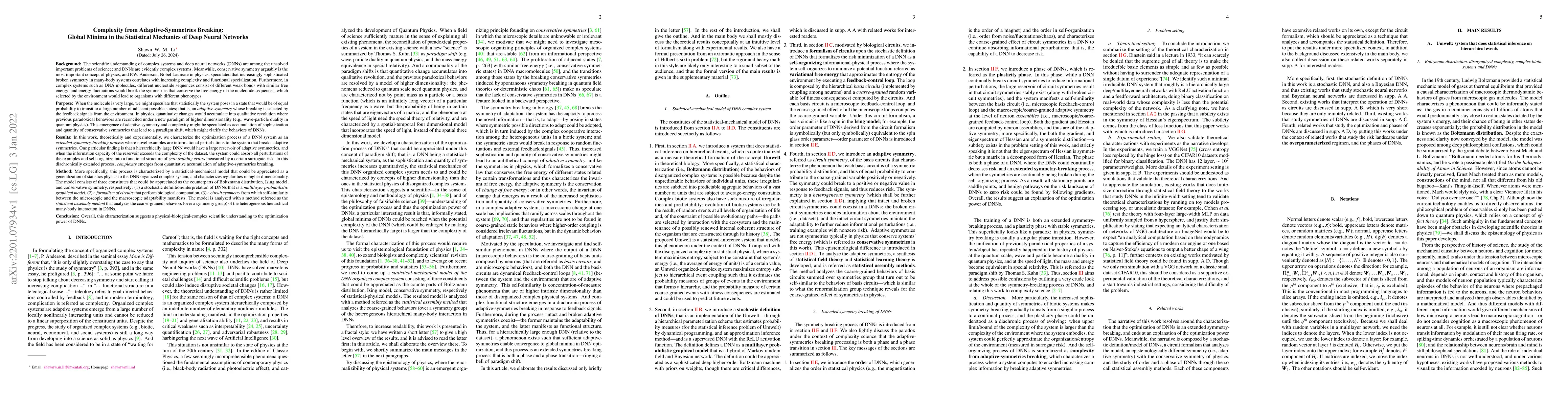 Thumbnail for Complexity from Adaptive-Symmetries Breaking: Global Minima in the
  Statistical Mechanics of Deep Neural Networks