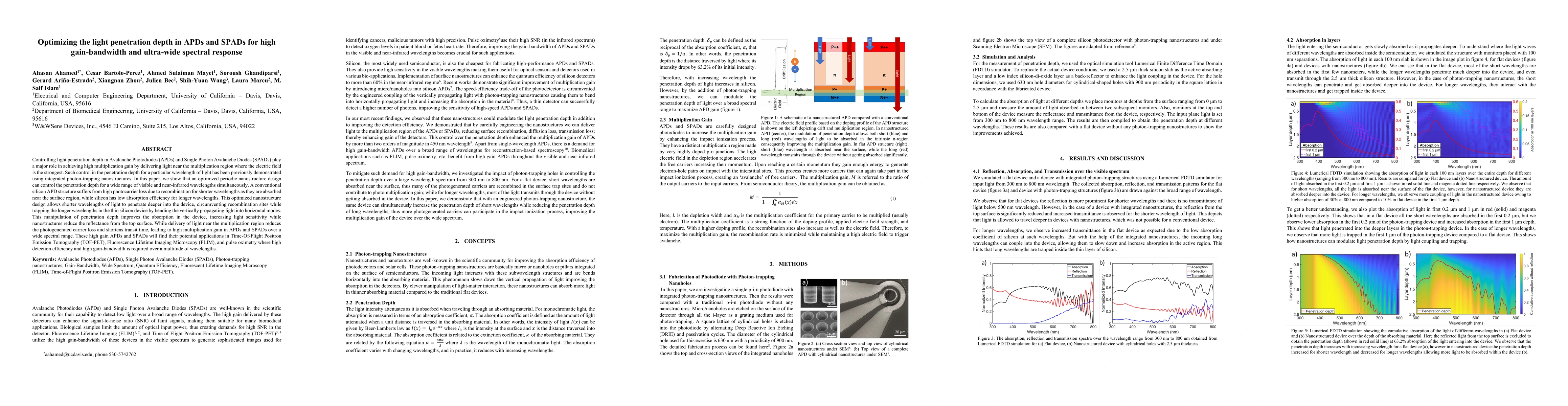 Thumbnail for Optimizing the light penetration depth in APDs and SPADs for high
  gain-bandwidth and ultra-wide spectral response