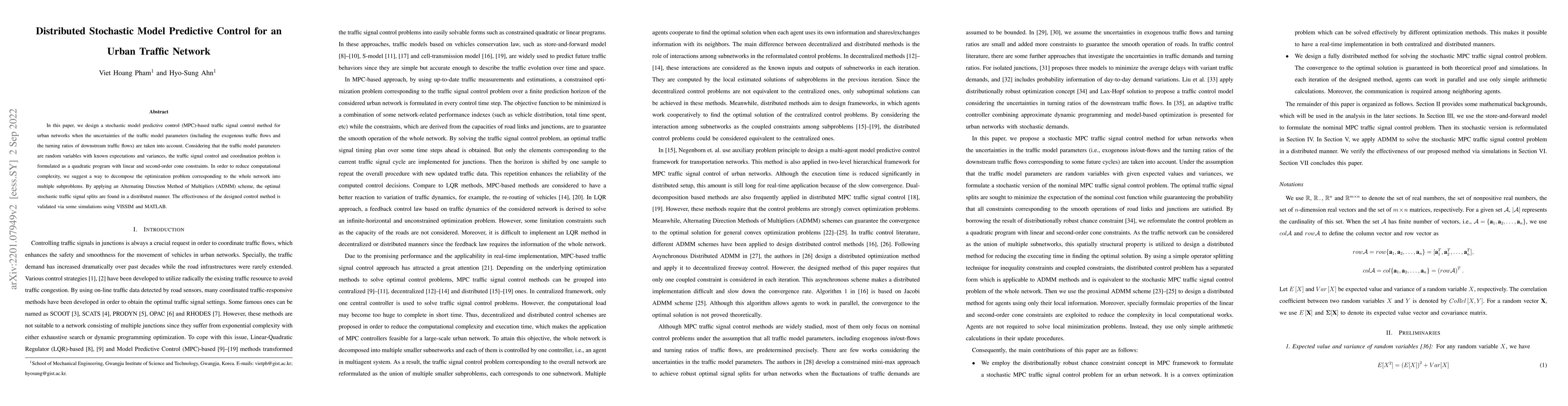 Thumbnail for Distributed Stochastic Model Predictive Control for an Urban Traffic
  Network