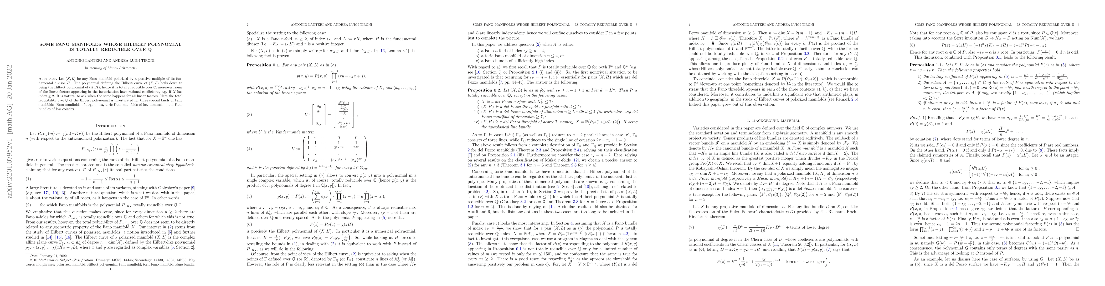 Thumbnail for Some Fano manifolds whose Hilbert polynomial is totally reducible over
  $\mathbb Q$