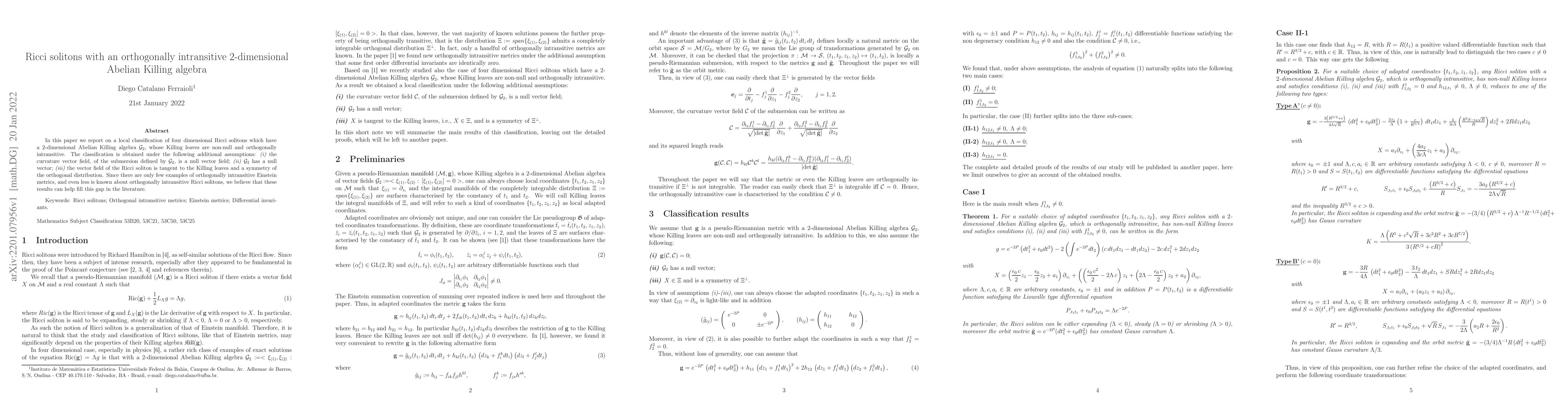 Thumbnail for Ricci solitons with an orthogonally intransitive 2-dimensional Abelian
  Killing algebra