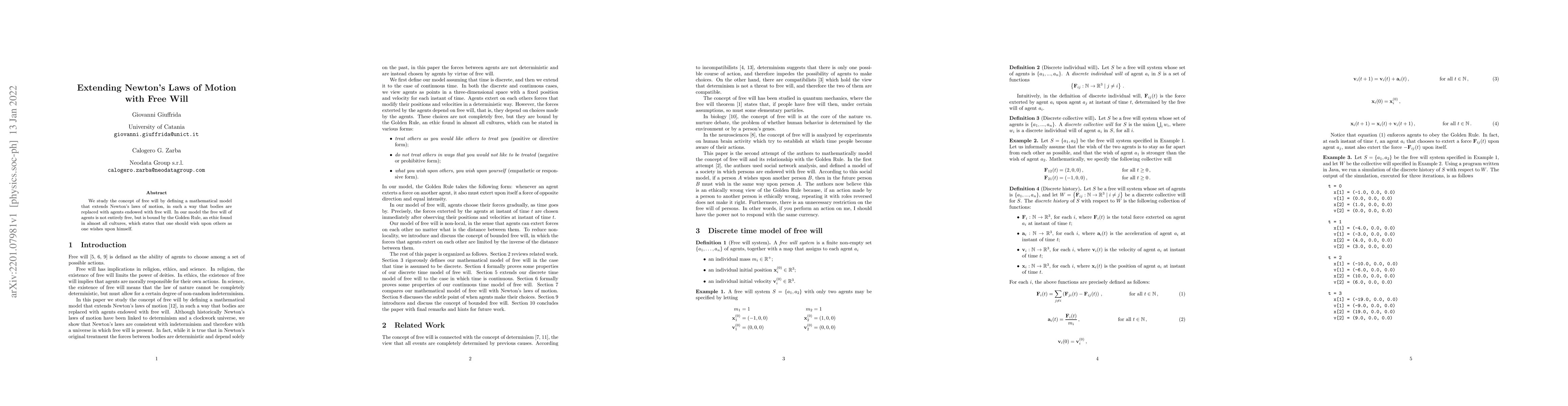 Thumbnail for Extending Newton's Laws of Motion with Free Will