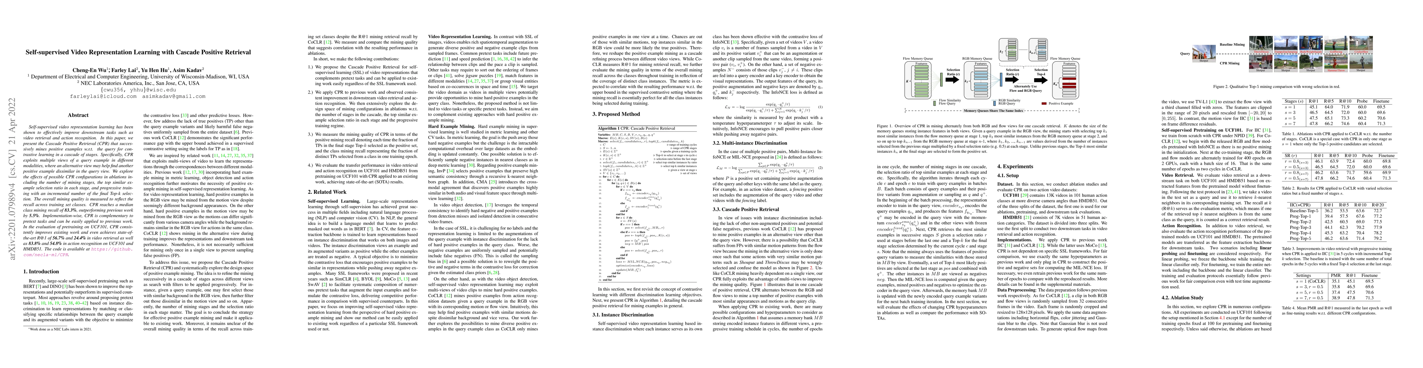 Thumbnail for Self-supervised Video Representation Learning with Cascade Positive
  Retrieval