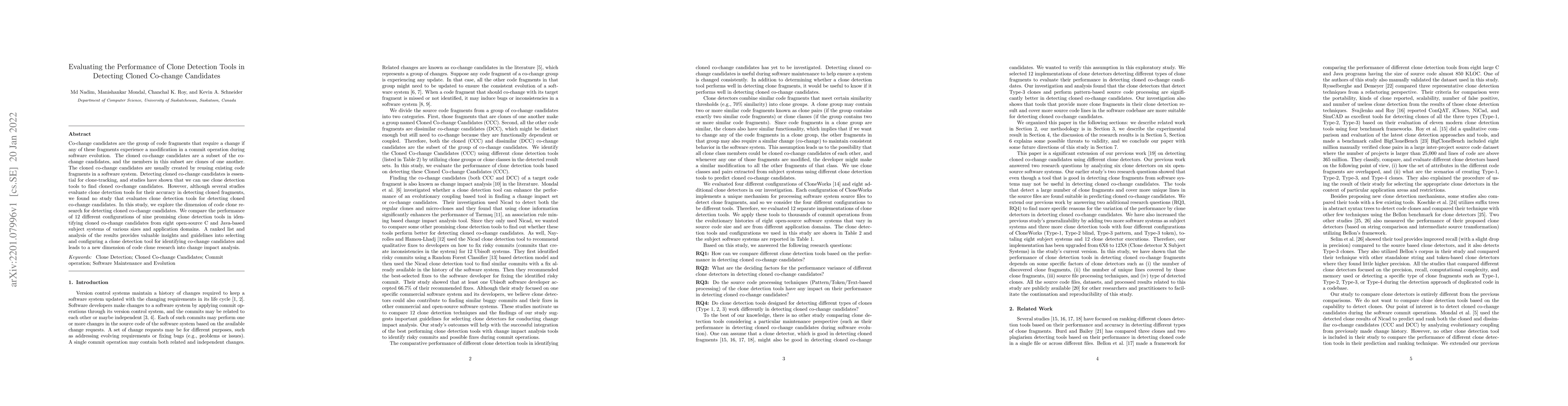 Thumbnail for Evaluating the Performance of Clone Detection Tools in Detecting Cloned
  Co-change Candidates