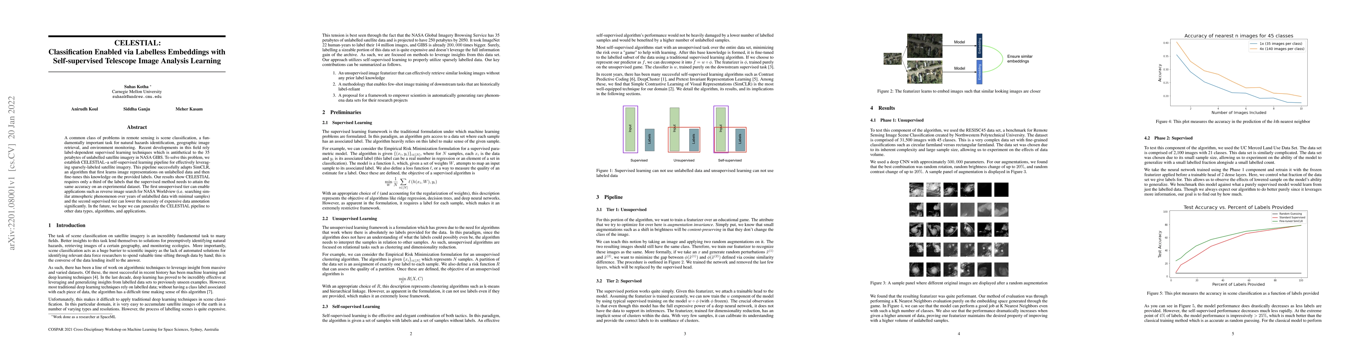 Thumbnail for CELESTIAL: Classification Enabled via Labelless Embeddings with
  Self-supervised Telescope Image Analysis Learning