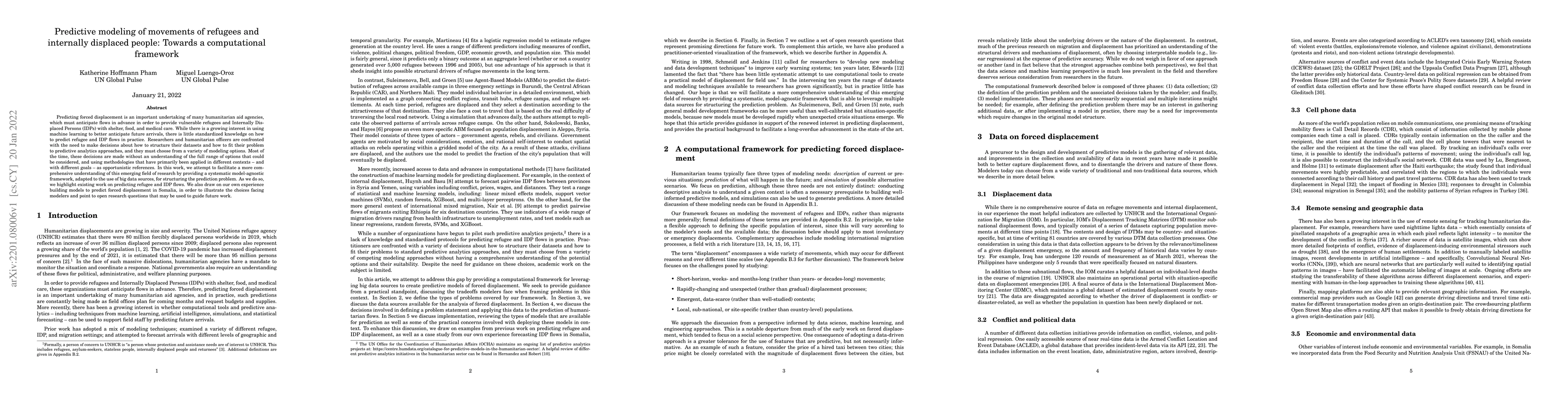 Thumbnail for Predictive modeling of movements of refugees and internally displaced
  people: Towards a computational framework