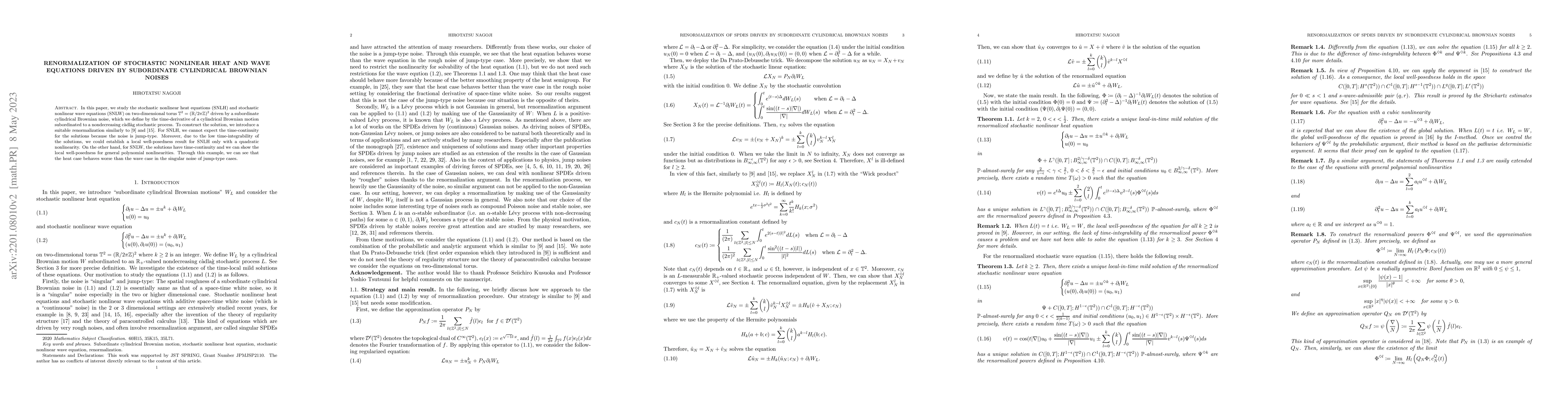Thumbnail for Renormalization of stochastic nonlinear heat and wave equations driven
  by subordinate cylindrical Brownian noises