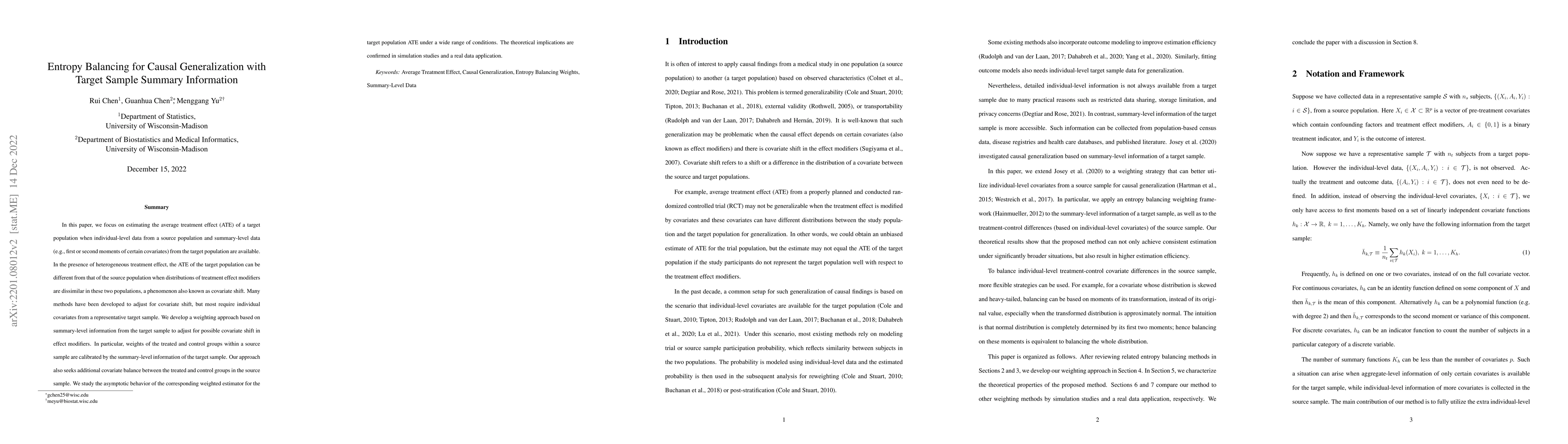 Thumbnail for Entropy Balancing for Causal Generalization with Target Sample Summary
  Information