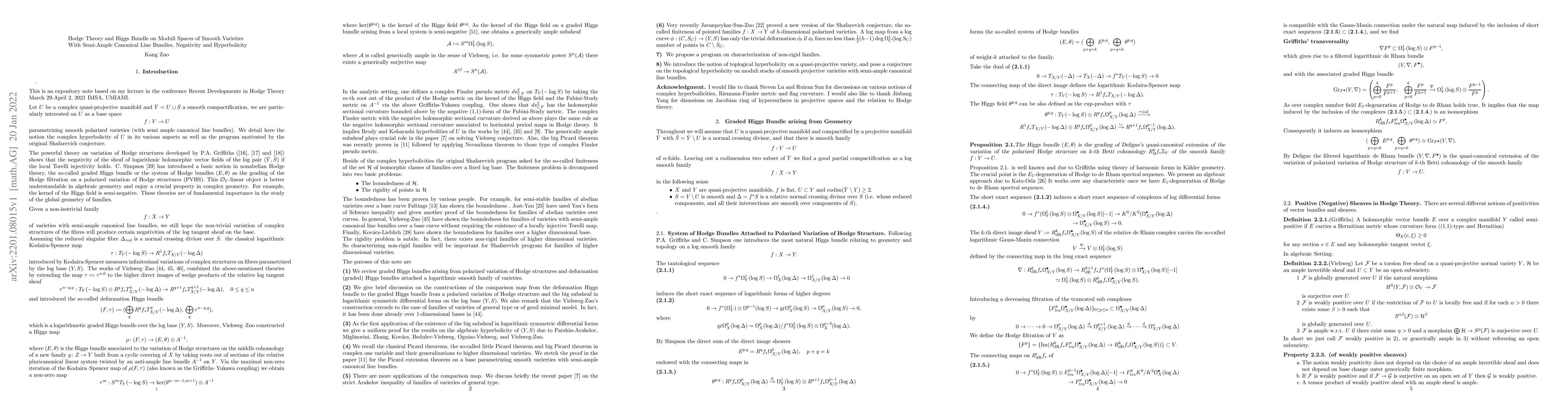 Thumbnail for Hodge Theory and Higgs Bundle on Moduli Spaces of Smooth Varieties with
  Semi-Ample Canonical Line Bundles, Negativity and Hyperbolicity