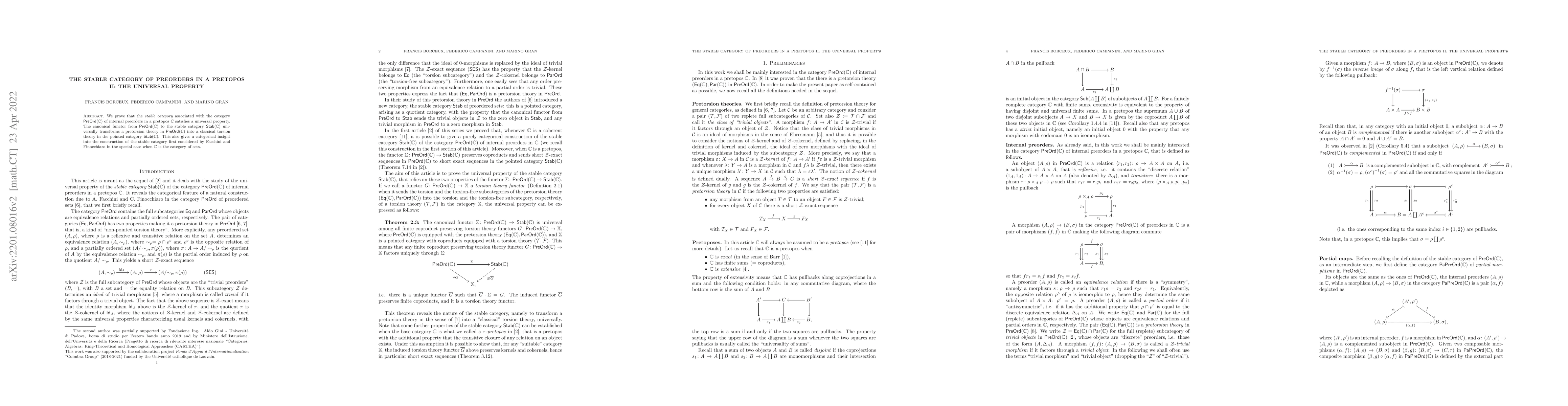 Thumbnail for The stable category of preorders in a pretopos II: the universal
  property