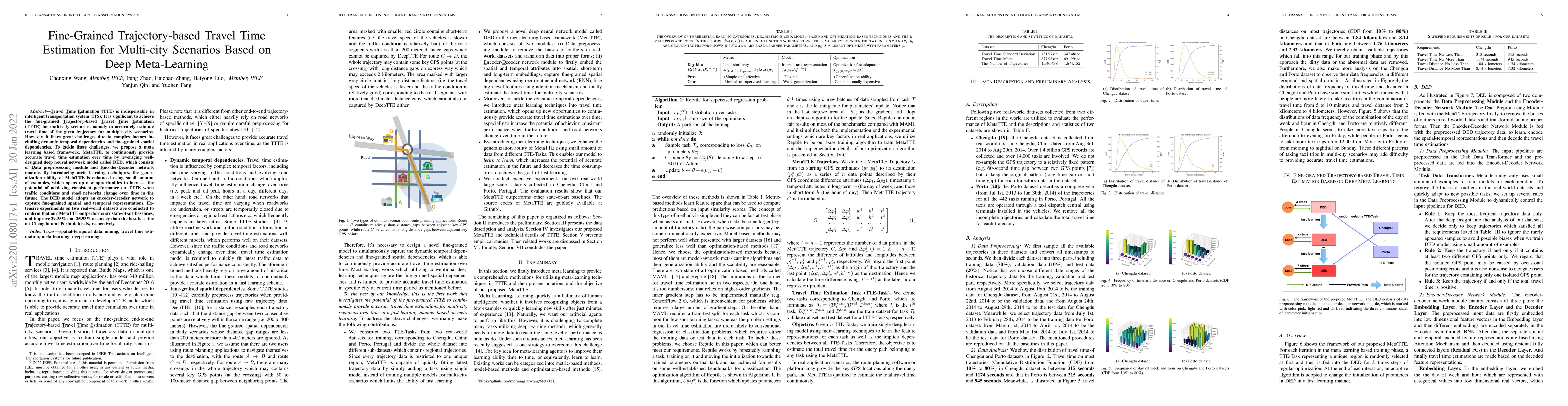 Thumbnail for Fine-Grained Trajectory-based Travel Time Estimation for Multi-city
  Scenarios Based on Deep Meta-Learning