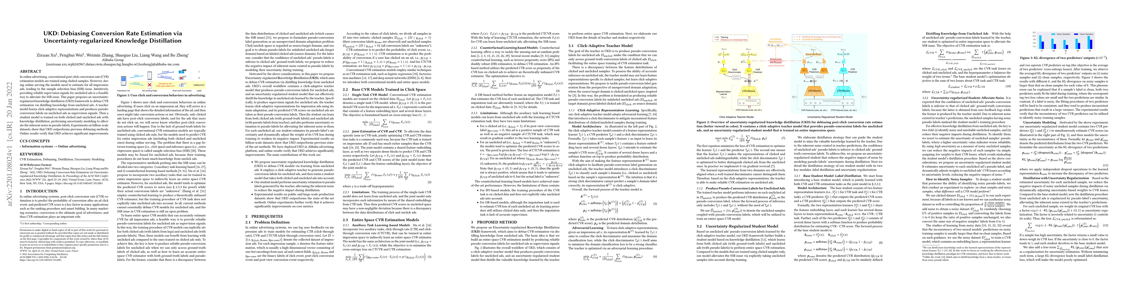 Thumbnail for UKD: Debiasing Conversion Rate Estimation via Uncertainty-regularized
  Knowledge Distillation