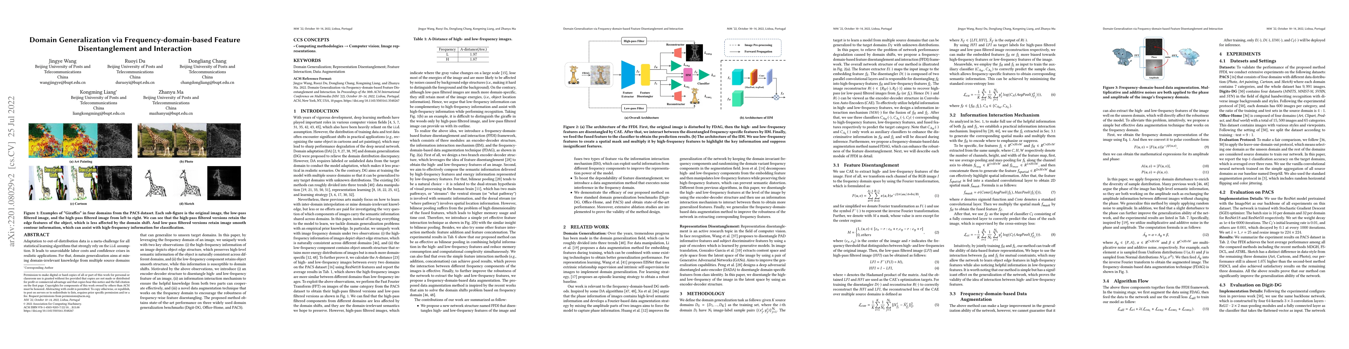 Thumbnail for Domain Generalization via Frequency-domain-based Feature Disentanglement
  and Interaction
