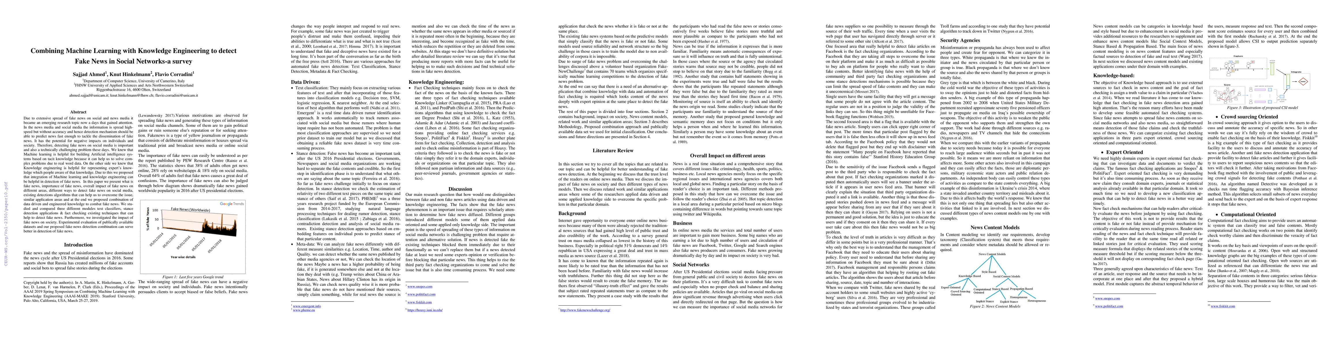 Thumbnail for Combining Machine Learning with Knowledge Engineering to detect Fake
  News in Social Networks-a survey