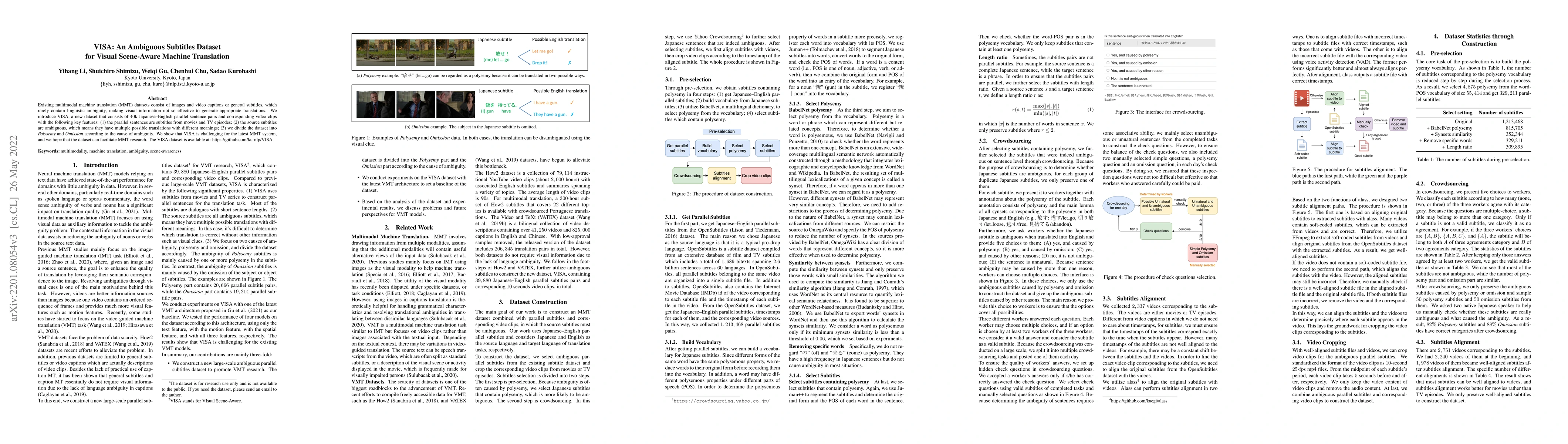 Thumbnail for VISA: An Ambiguous Subtitles Dataset for Visual Scene-Aware Machine
  Translation