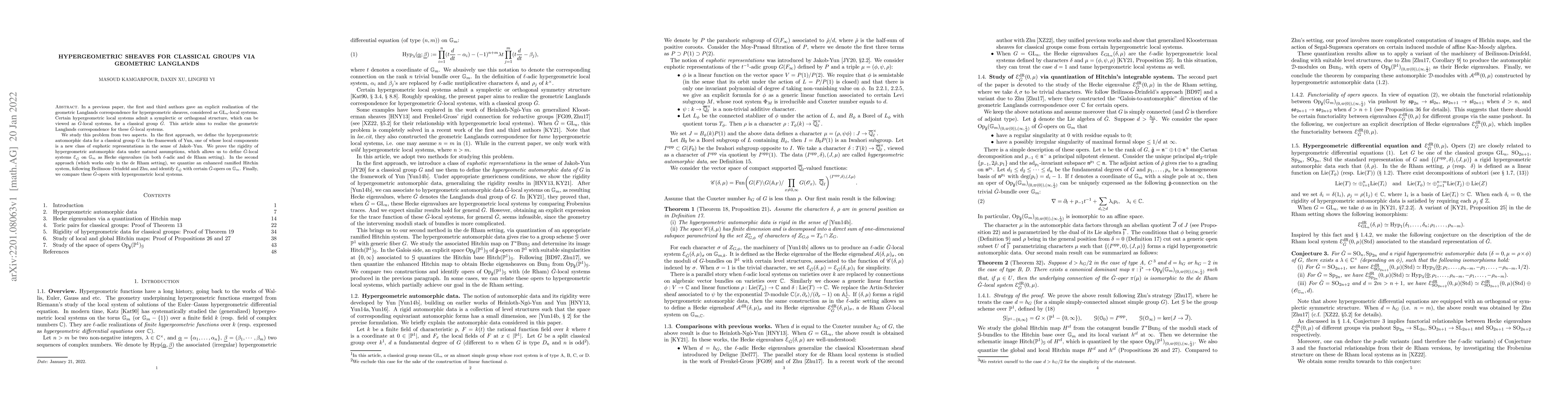Thumbnail for Hypergeometric sheaves for classical groups via geometric Langlands