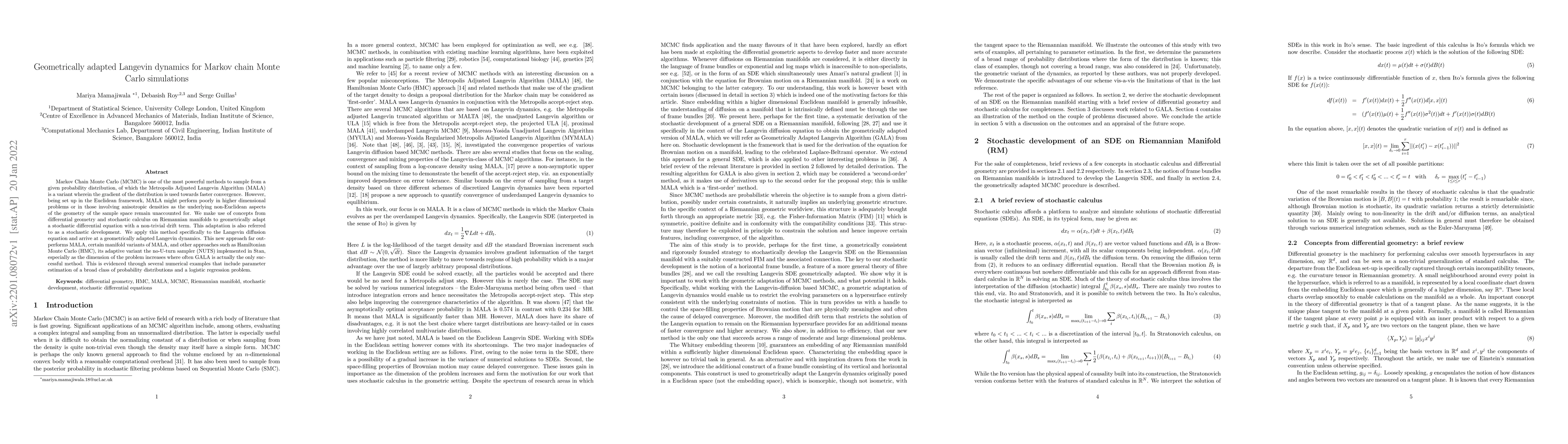 Thumbnail for Geometrically adapted Langevin dynamics for Markov chain Monte Carlo
  simulations