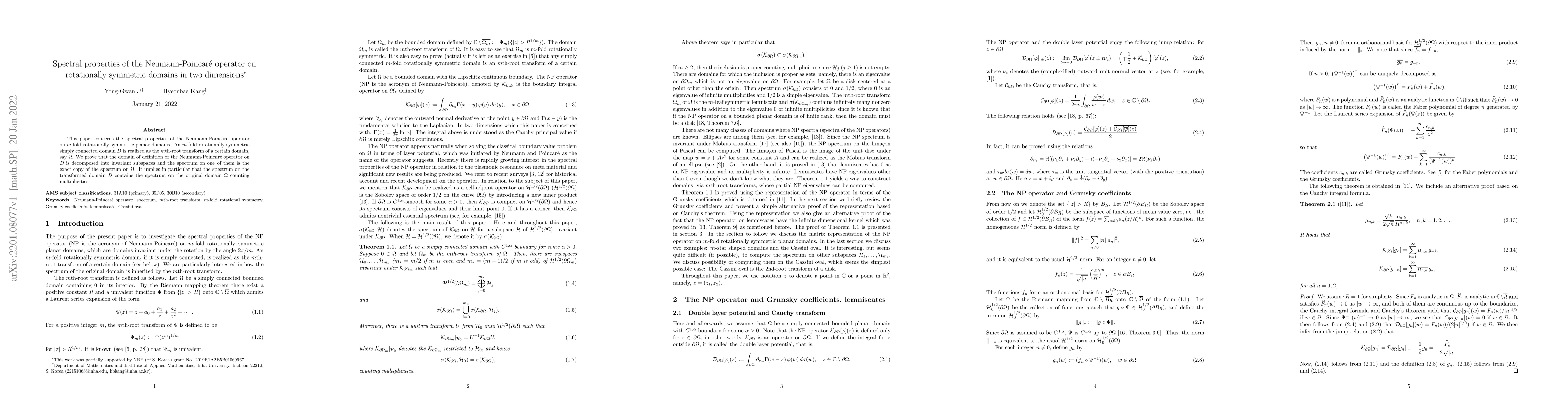 Thumbnail for Spectral properties of the Neumann-Poincar\'e operator on rotationally
  symmetric domains in two dimensions