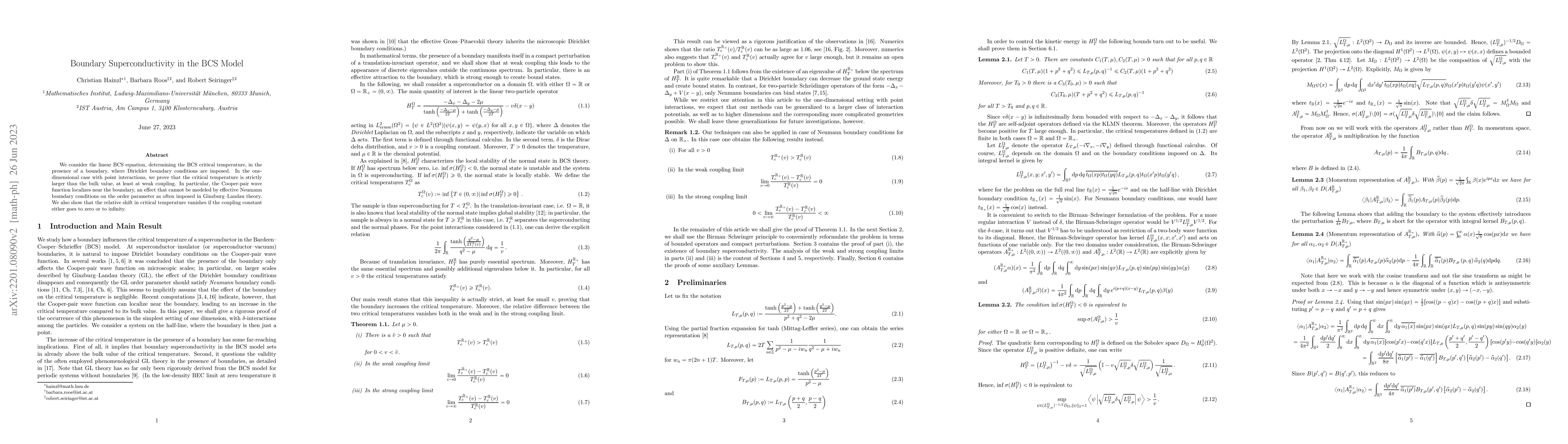 Thumbnail for Boundary Superconductivity in the BCS Model