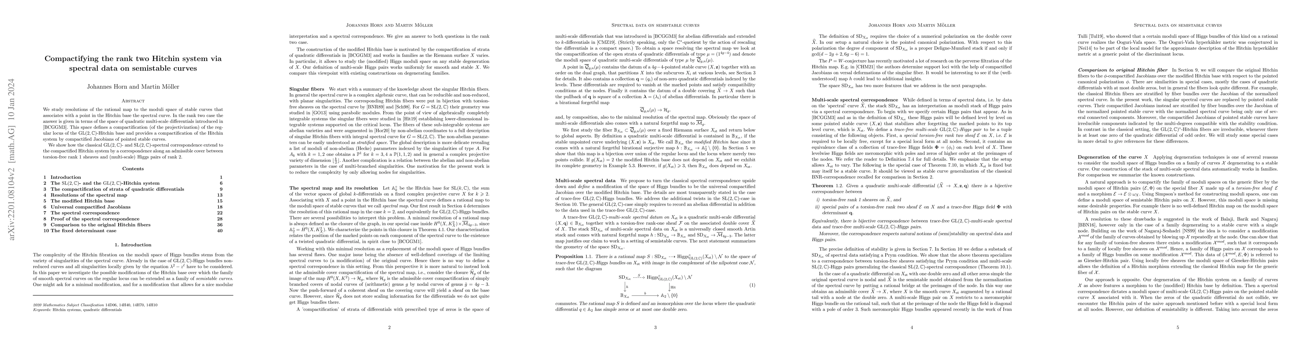 Thumbnail for Compactifying the rank two Hitchin system via spectral data on
  semistable curves