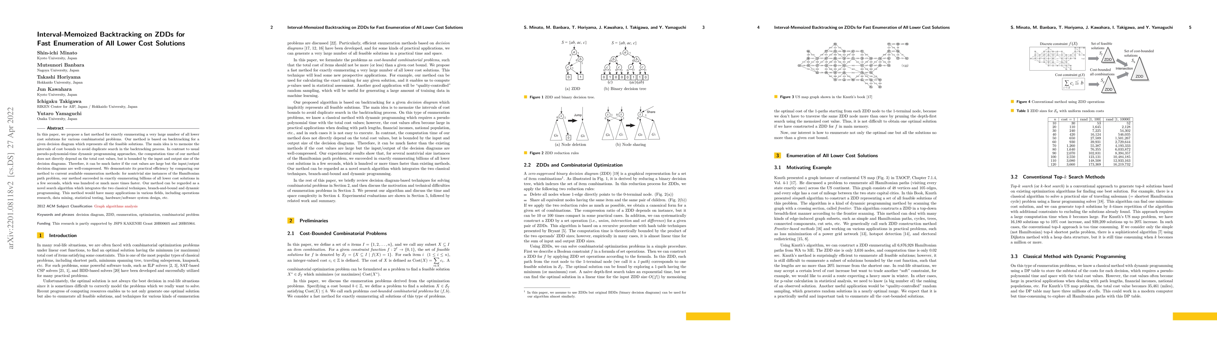 Thumbnail for Interval-Memoized Backtracking on ZDDs for Fast Enumeration of All Lower
  Cost Solutions