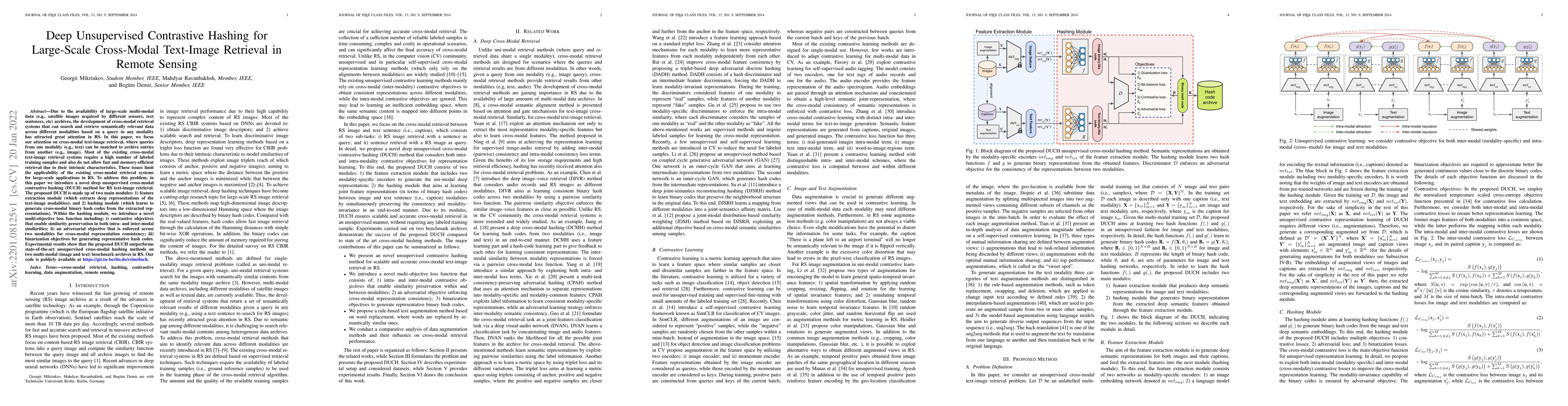Thumbnail for Deep Unsupervised Contrastive Hashing for Large-Scale Cross-Modal
  Text-Image Retrieval in Remote Sensing