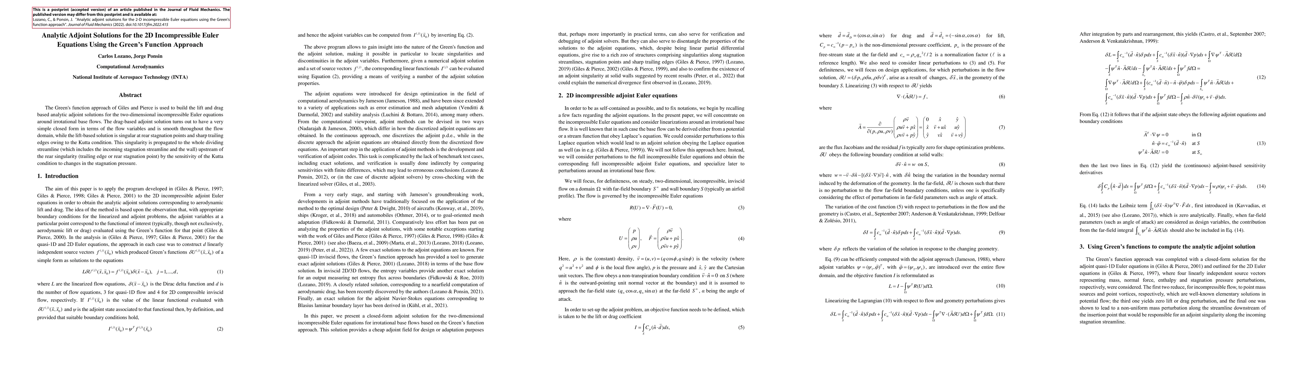 Thumbnail for Analytic Adjoint Solutions for the 2D Incompressible Euler Equations
  Using the Green's Function Approach