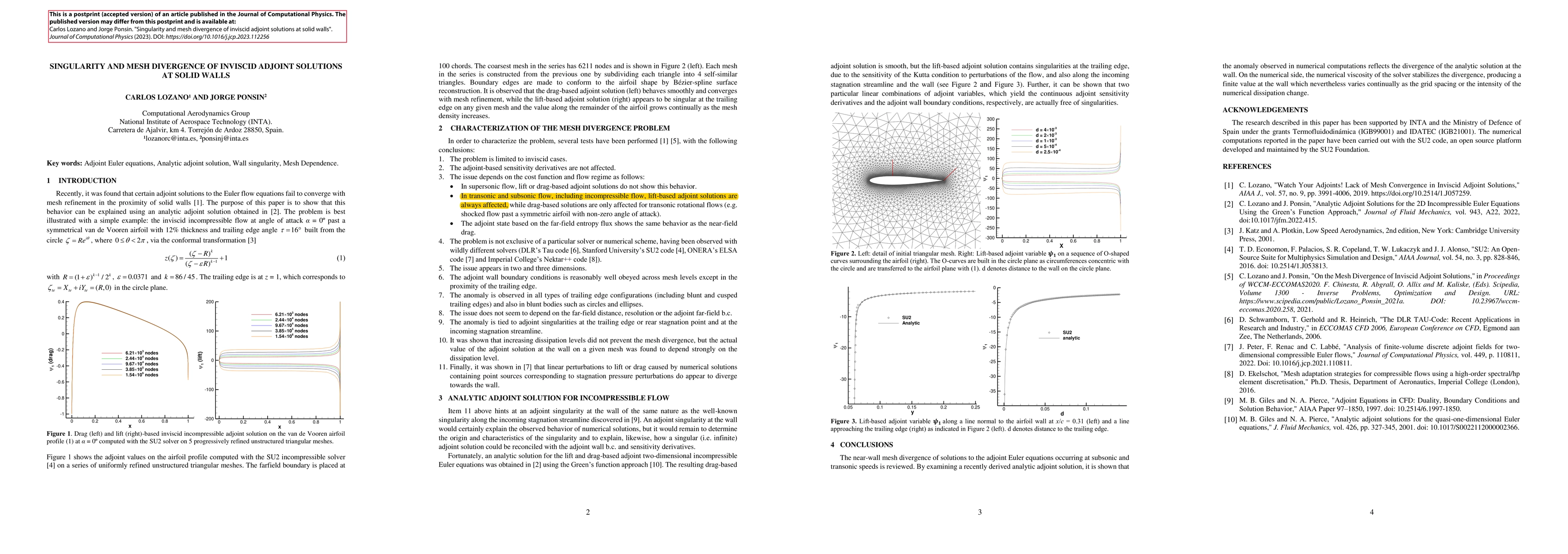 Thumbnail for Singularity and Mesh Divergence of Inviscid Adjoint Solutions at Solid
  Walls