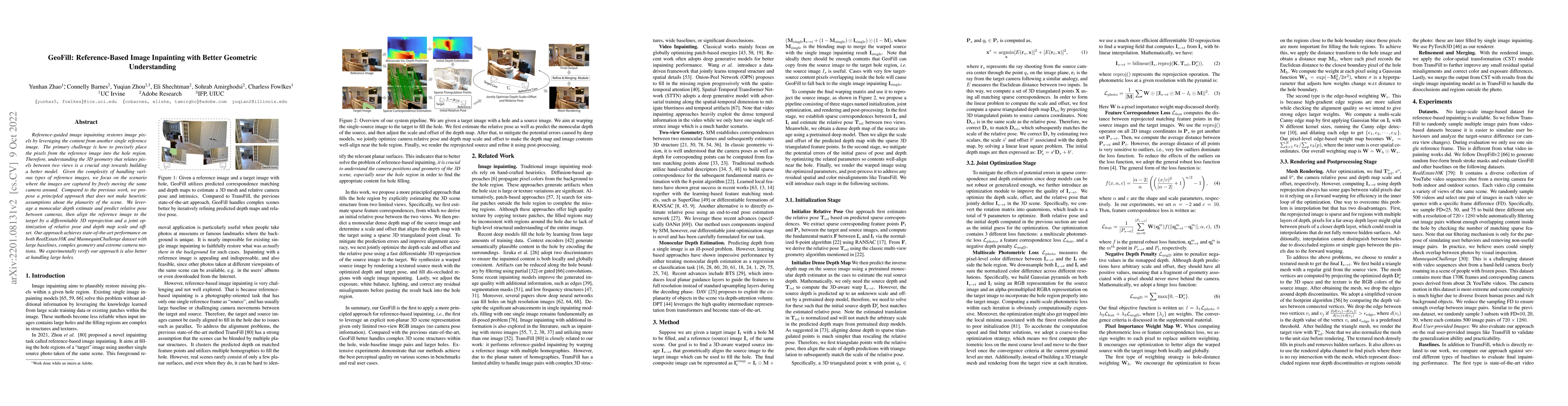 Thumbnail for GeoFill: Reference-Based Image Inpainting with Better Geometric
  Understanding