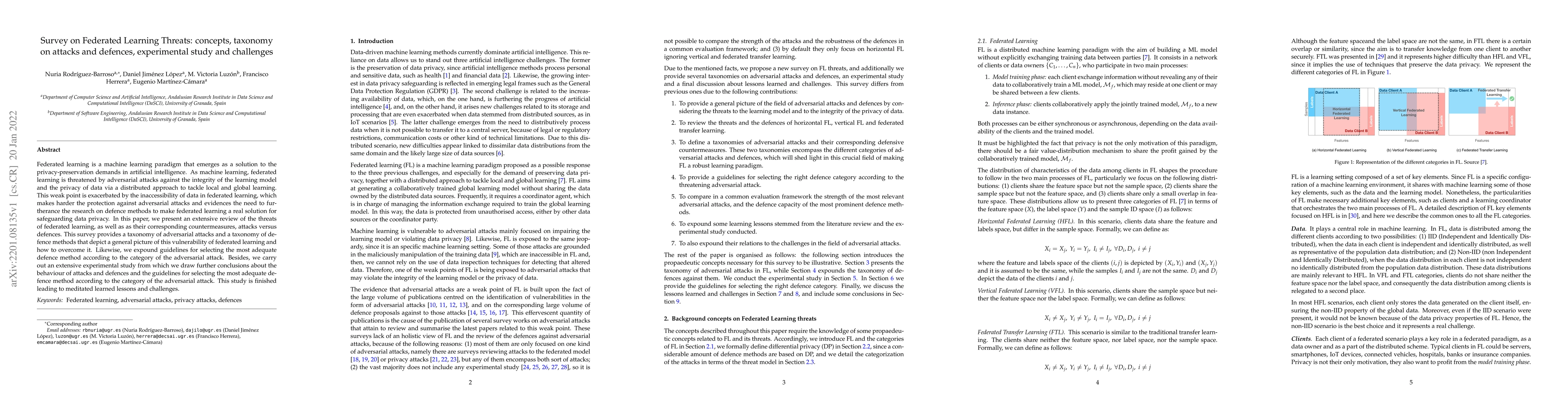 Thumbnail for Survey on Federated Learning Threats: concepts, taxonomy on attacks and
  defences, experimental study and challenges