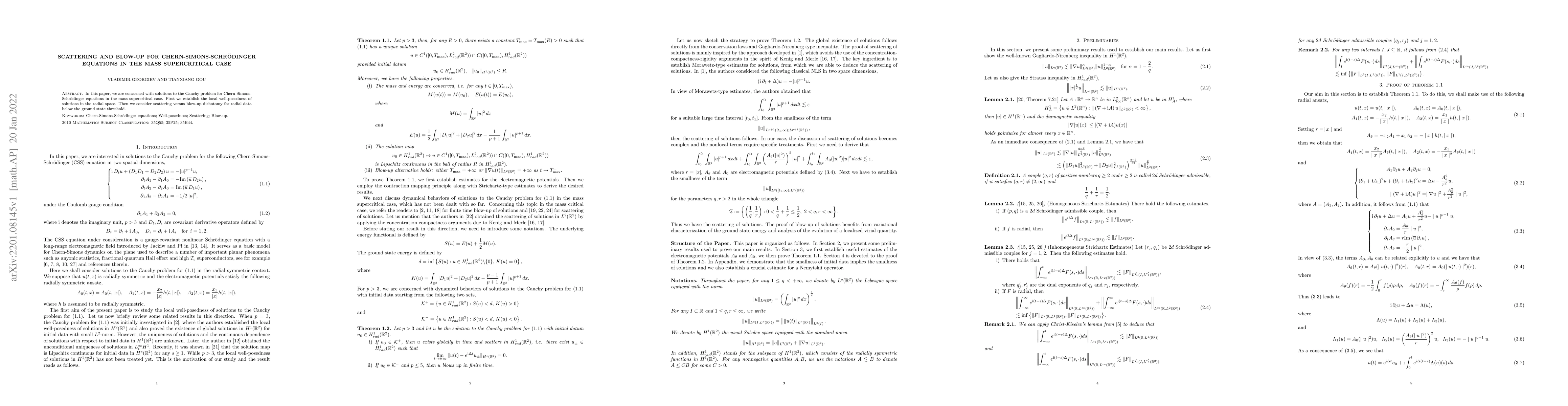 Thumbnail for Scattering and blow-up for Chern-Simons-Schr\"odinger equations in the
  mass supercritical cas