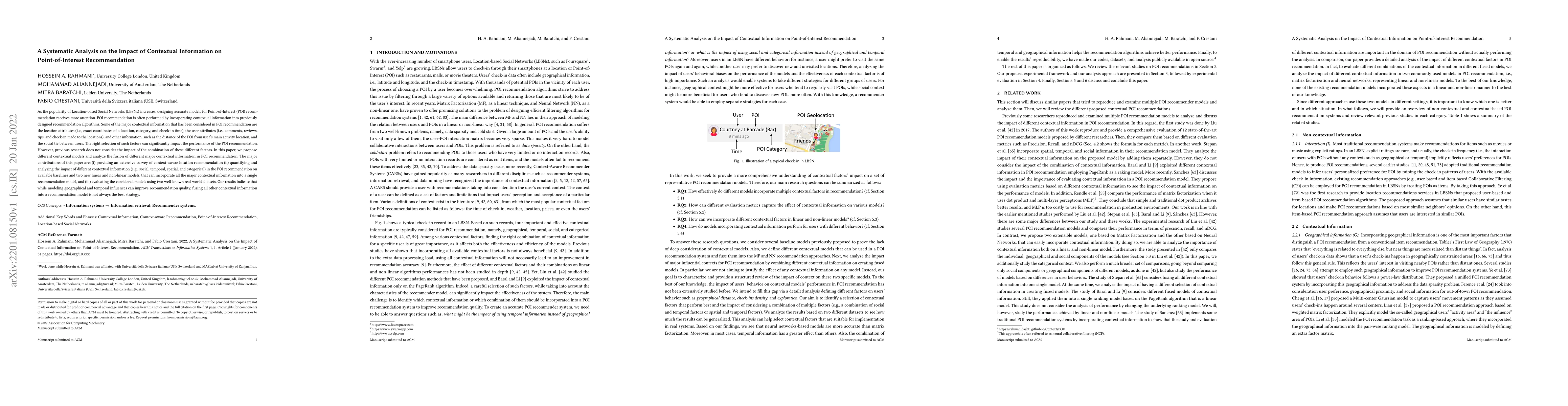 Thumbnail for A Systematic Analysis on the Impact of Contextual Information on
  Point-of-Interest Recommendation