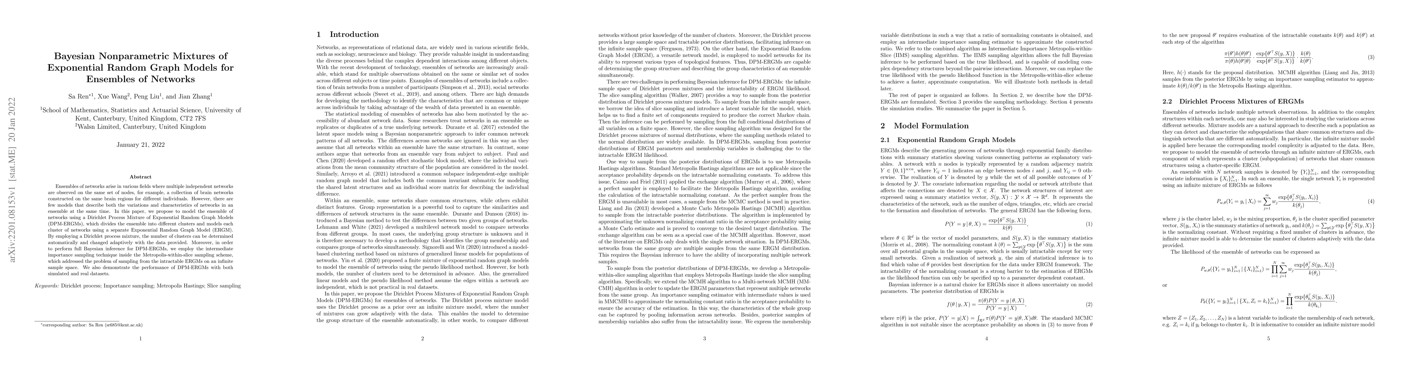 Thumbnail for Bayesian Nonparametric Mixtures of Exponential Random Graph Models for
  Ensembles of Networks