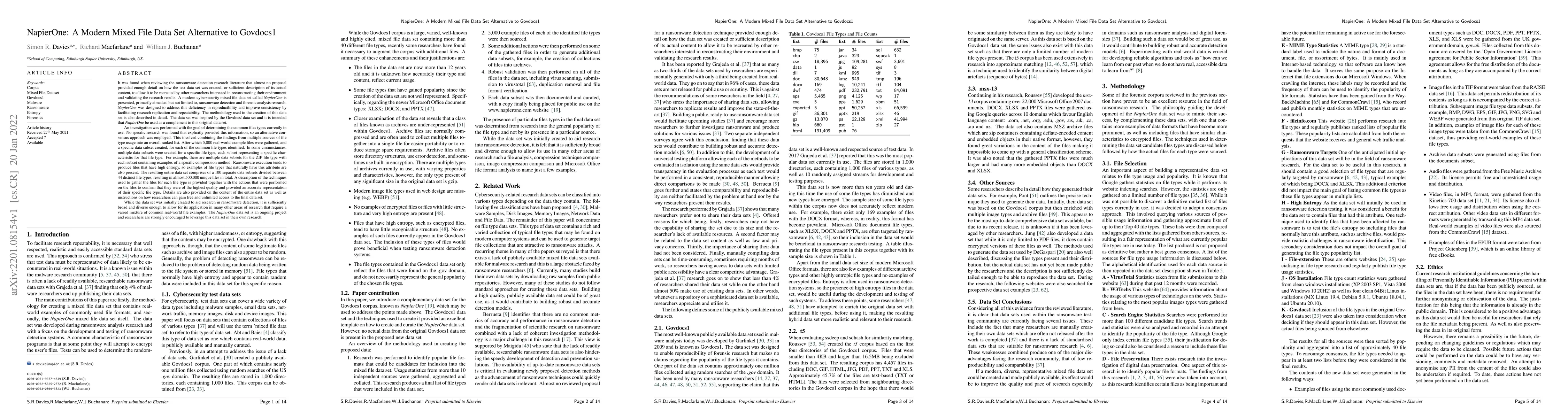 Thumbnail for NapierOne: A modern mixed file data set alternative to Govdocs1