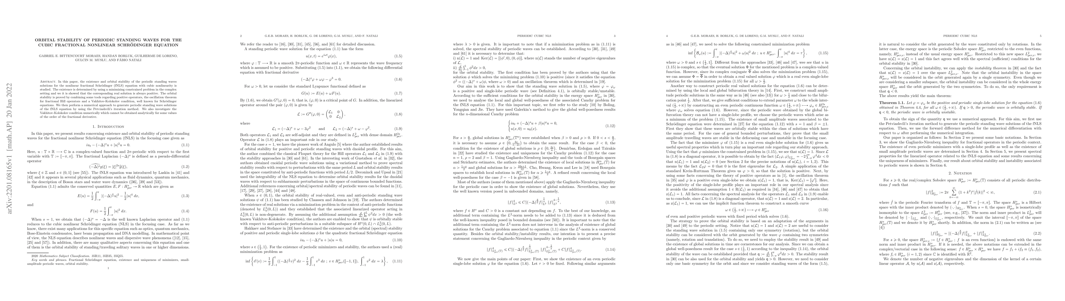 Thumbnail for Orbital stability of periodic standing waves for the cubic fractional
  nonlinear Schrodinger equation