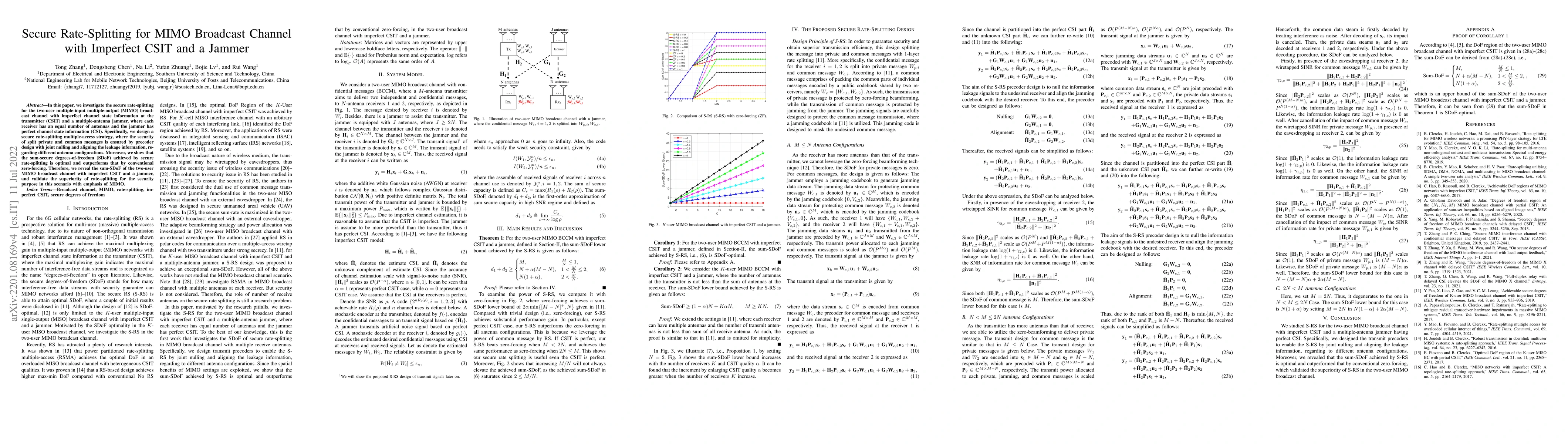 Thumbnail for Secure Rate-Splitting for MIMO Broadcast Channel with Imperfect CSIT and
  a Jammer