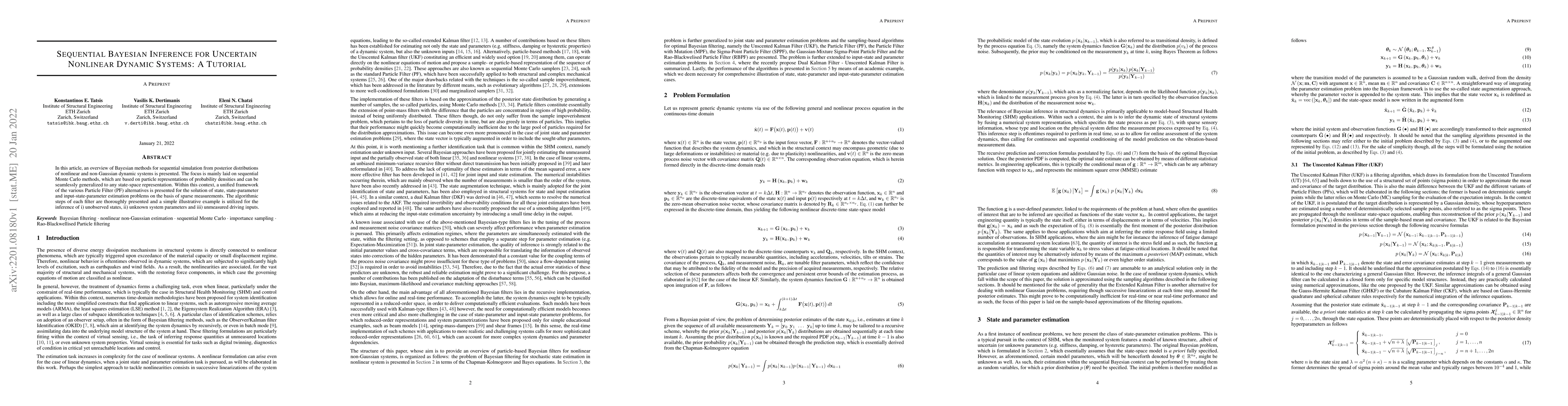 Thumbnail for Sequential Bayesian Inference for Uncertain Nonlinear Dynamic Systems: A
  Tutorial