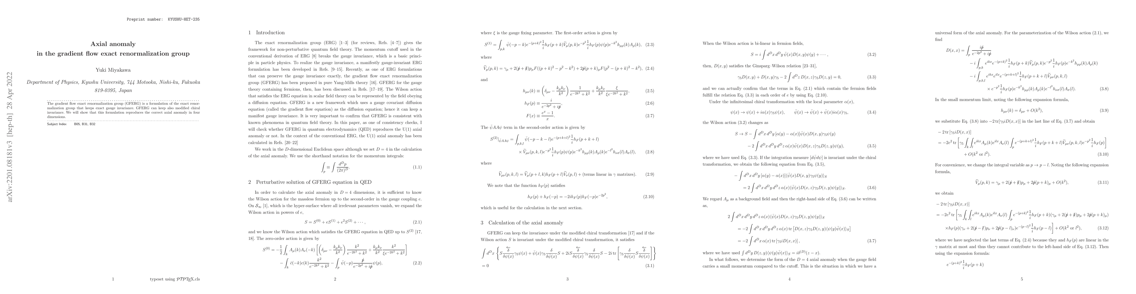 Thumbnail for Axial anomaly in the gradient flow exact renormalization group