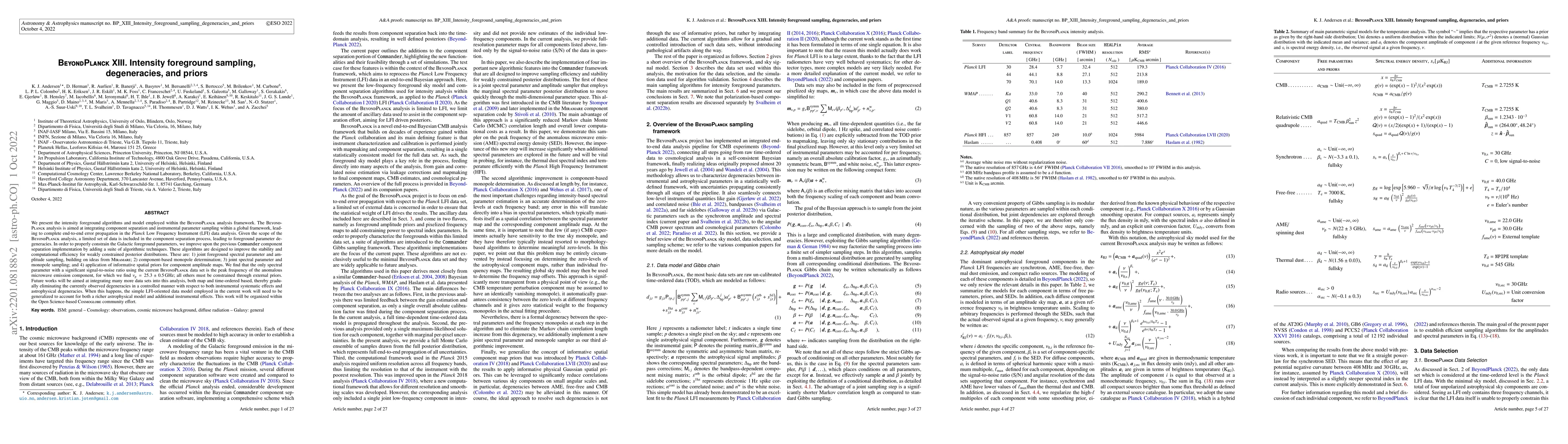 Thumbnail for BeyondPlanck XIII. Intensity foreground sampling, degeneracies, and
  priors