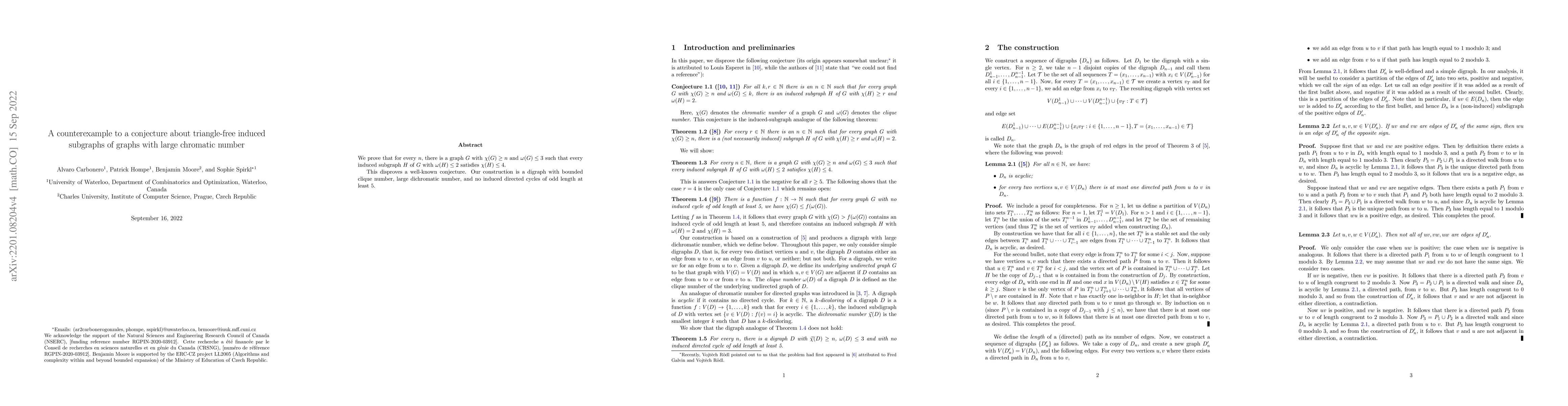 Thumbnail for A counterexample to a conjecture about triangle-free induced subgraphs
  of graphs with large chromatic number