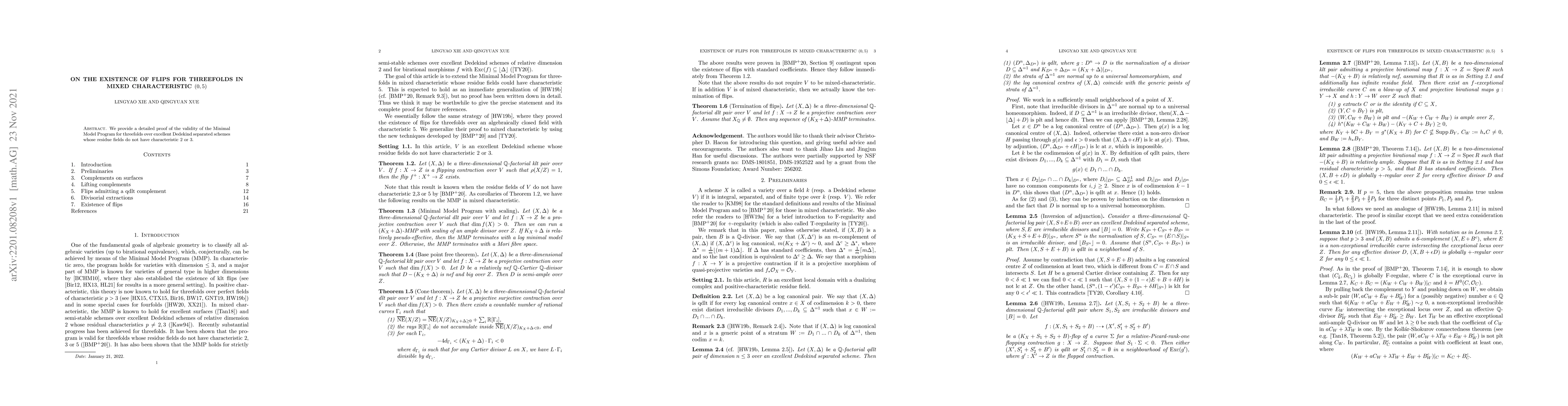 Thumbnail for On the existence of flips for threefolds in mixed characteristic $(0,5)$