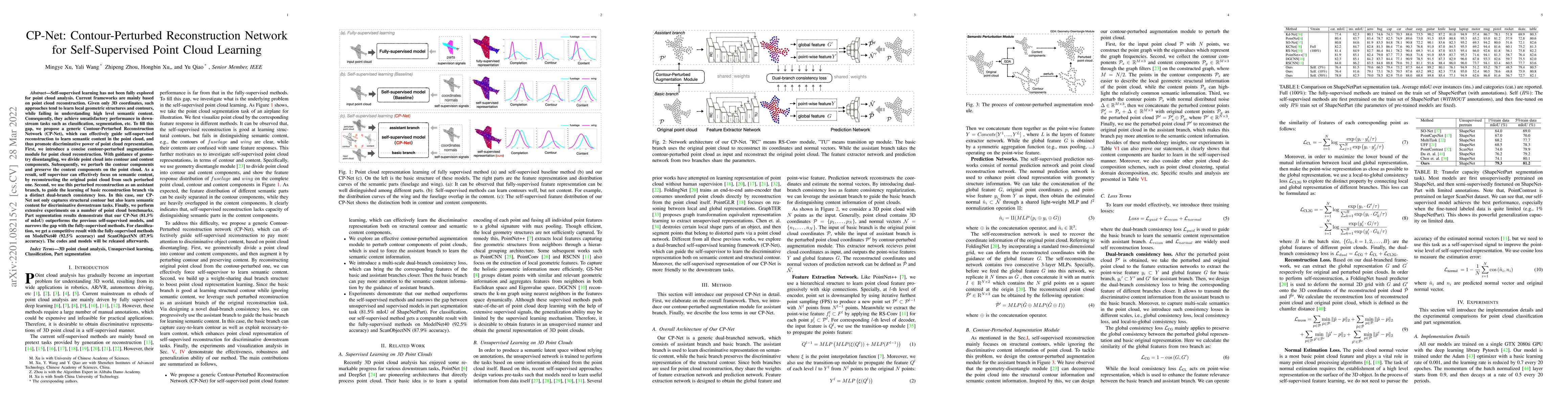 Thumbnail for CP-Net: Contour-Perturbed Reconstruction Network for Self-Supervised
  Point Cloud Learning